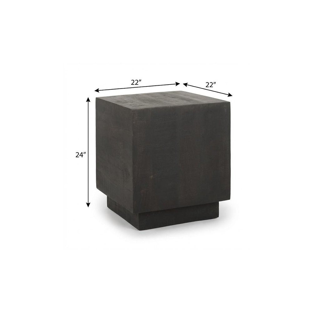 Dark Brown Distressed Solid Wood Square Block End Table - 24-inch