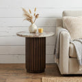 Pink and Espresso Marble and Solid Wood Round Pedestal End Table