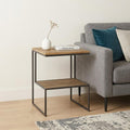Light Brown and Black Solid Wood and Iron Square Sled End Table with Shelf