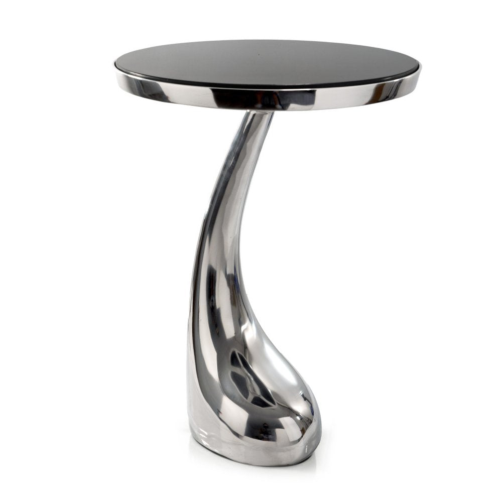 Silver and Black Aluminum and Granite Round Abstract End Table