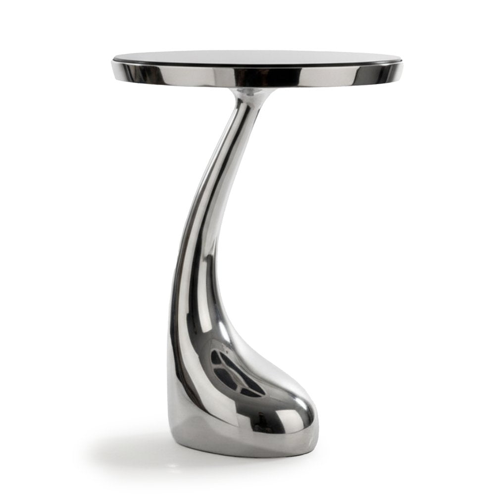 Silver and Black Aluminum and Granite Round Abstract End Table