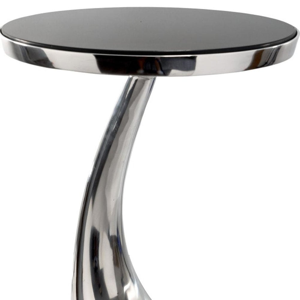 Silver and Black Aluminum and Granite Round Abstract End Table