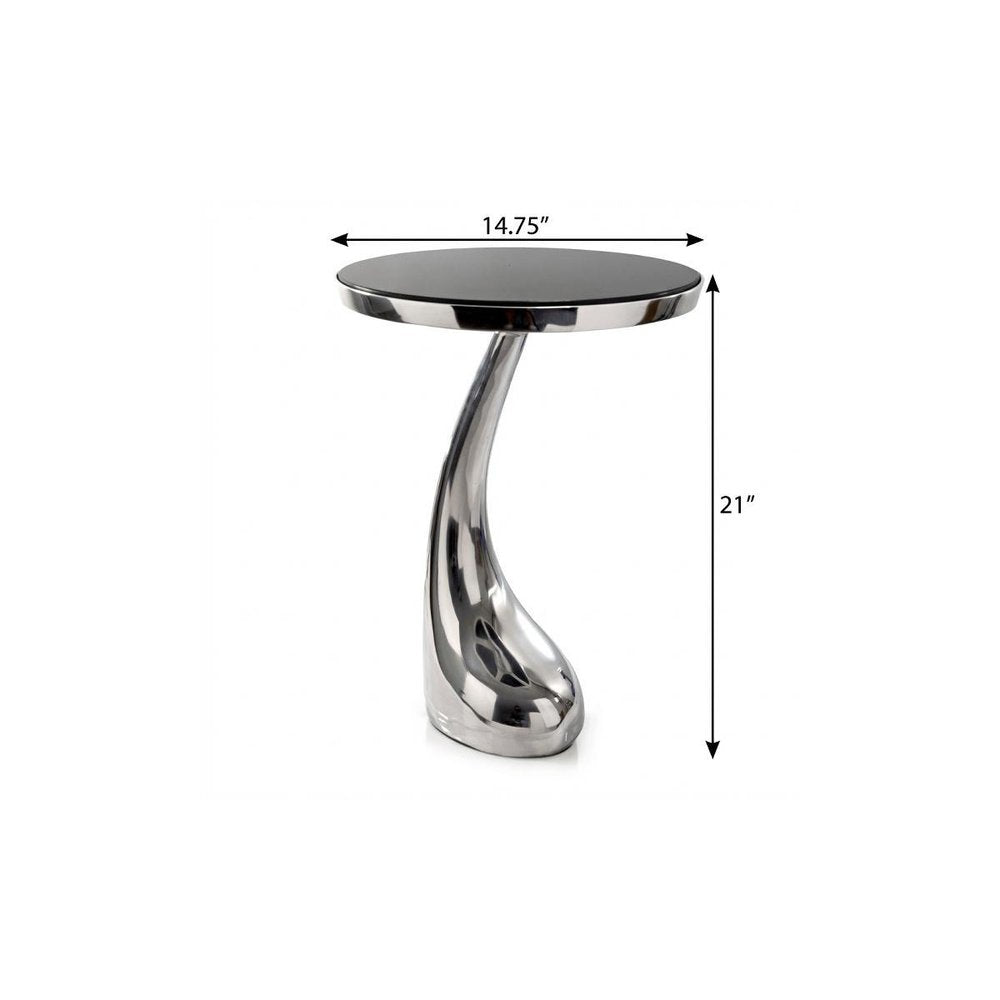 Silver and Black Aluminum and Granite Round Abstract End Table