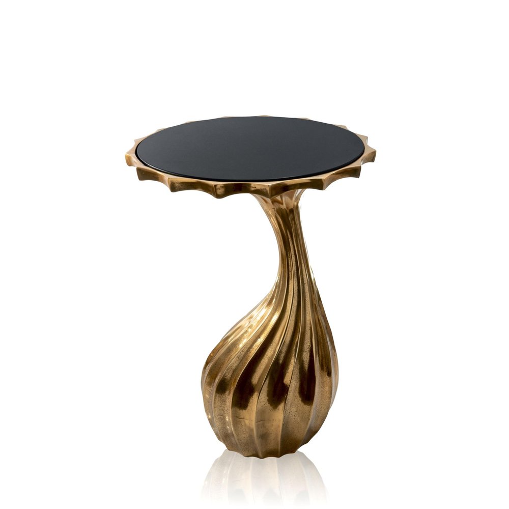 Gold and Black Aluminum and Granite Round Abstract End Table - 25-inch
