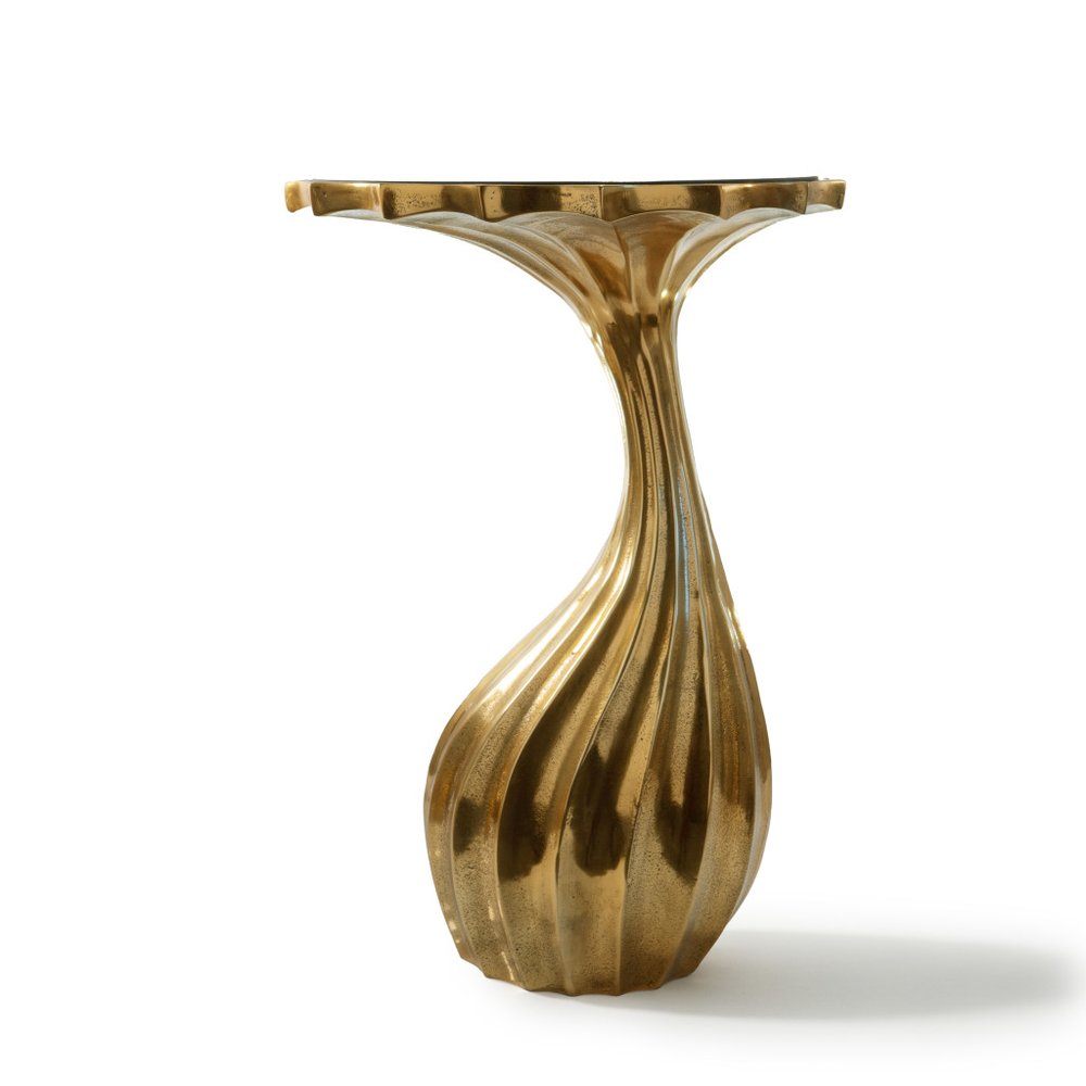 Gold and Black Aluminum and Granite Round Abstract End Table - 25-inch