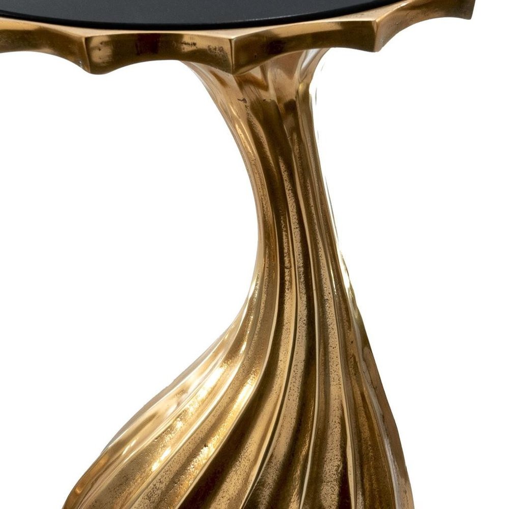 Gold and Black Aluminum and Granite Round Abstract End Table - 25-inch