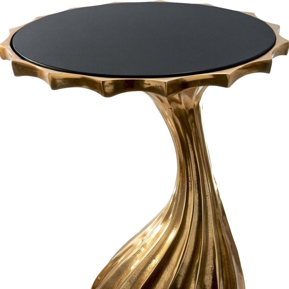 Gold and Black Aluminum and Granite Round Abstract End Table - 25-inch