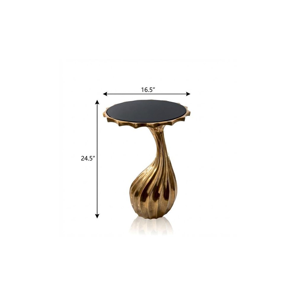 Gold and Black Aluminum and Granite Round Abstract End Table - 25-inch