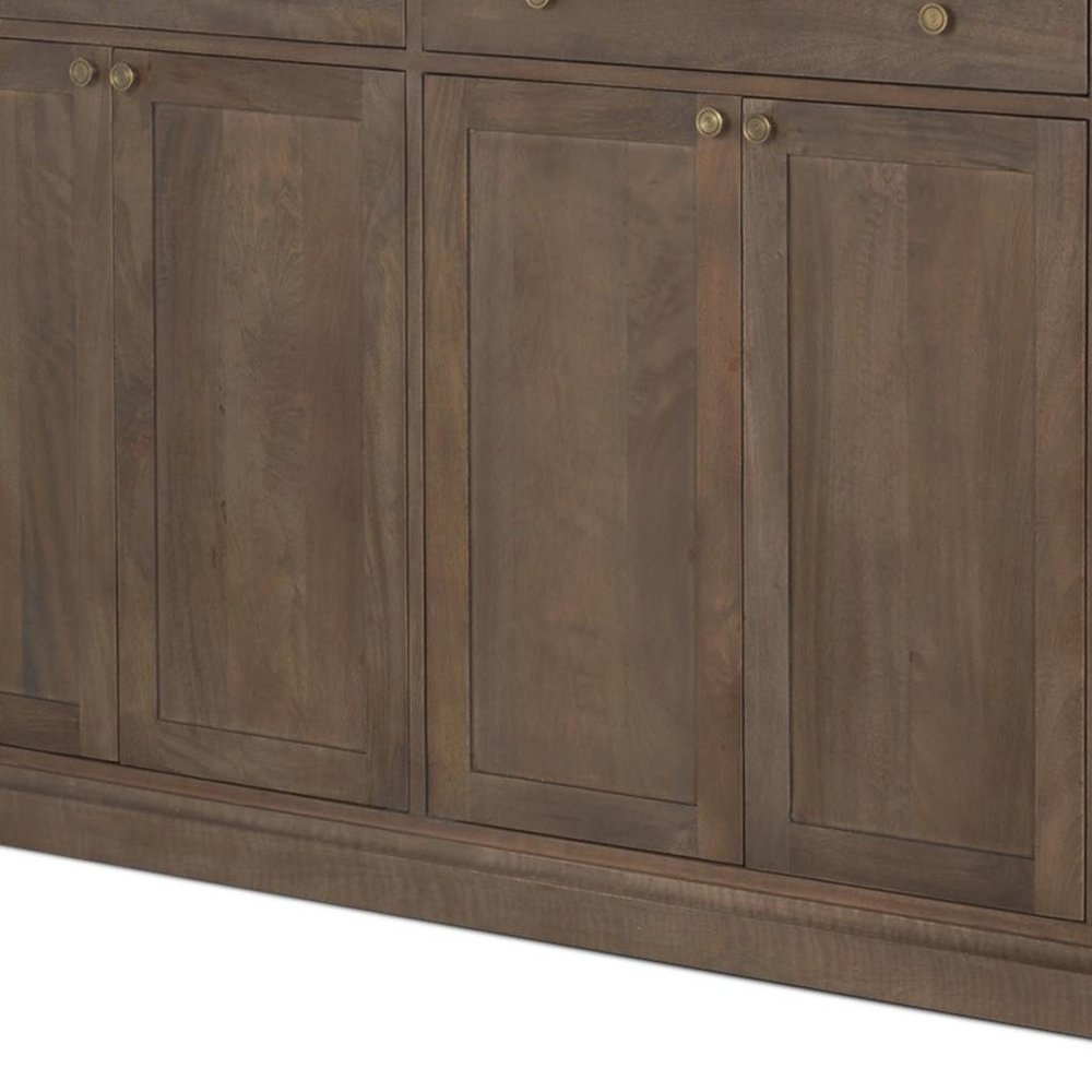 Brown Solid Wood Three Drawer Sideboard with Six Doors - 82-inch