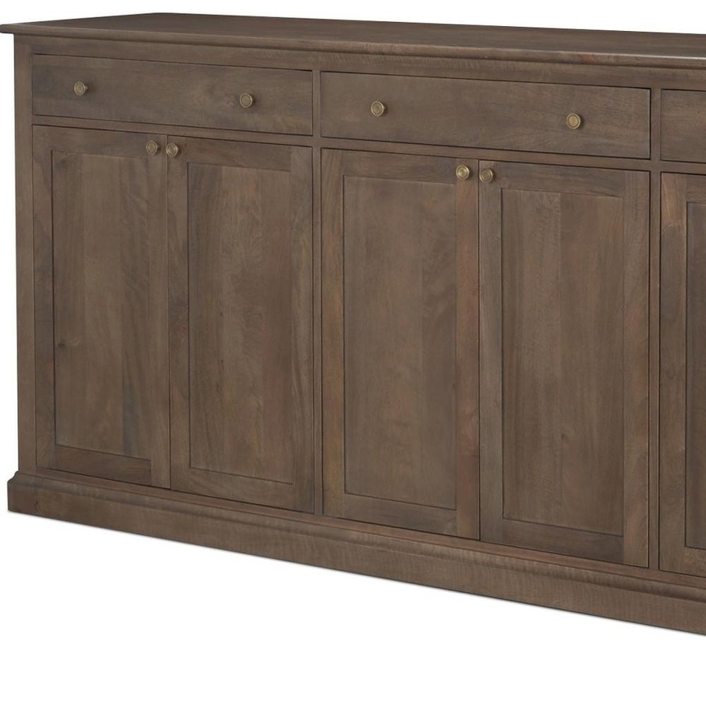 Brown Solid Wood Three Drawer Sideboard with Six Doors - 82-inch