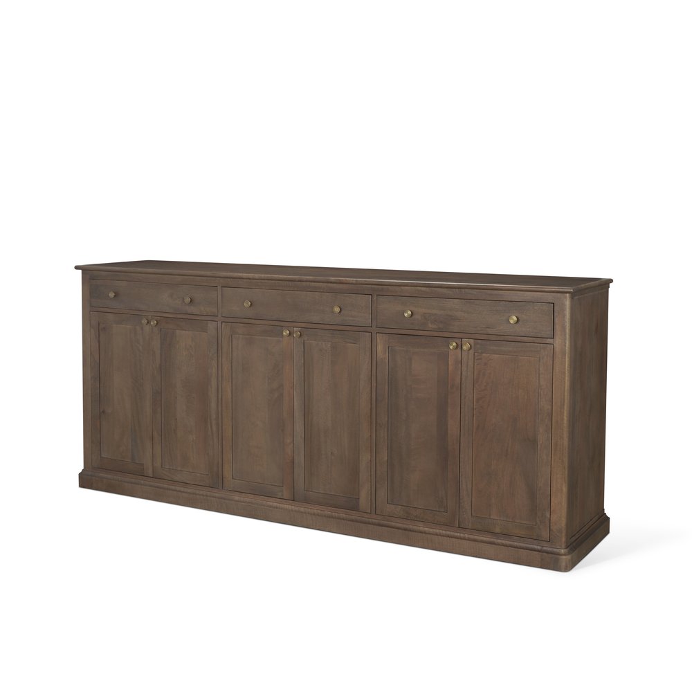 Brown Solid Wood Three Drawer Sideboard with Six Doors - 82-inch