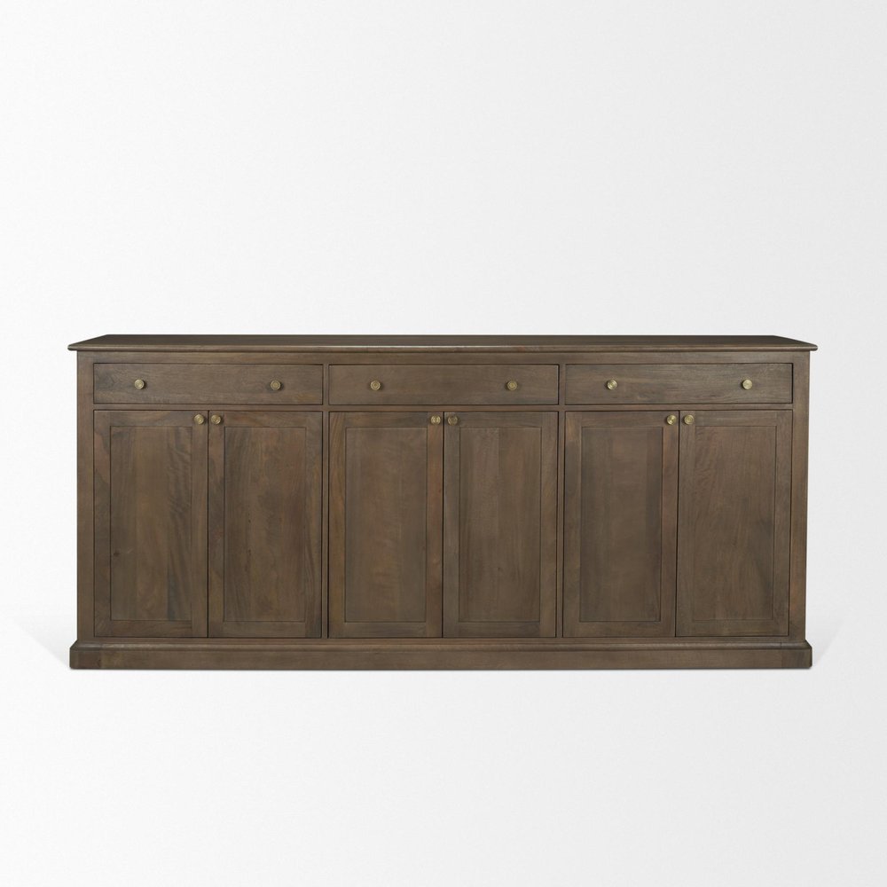 Brown Solid Wood Three Drawer Sideboard with Six Doors - 82-inch