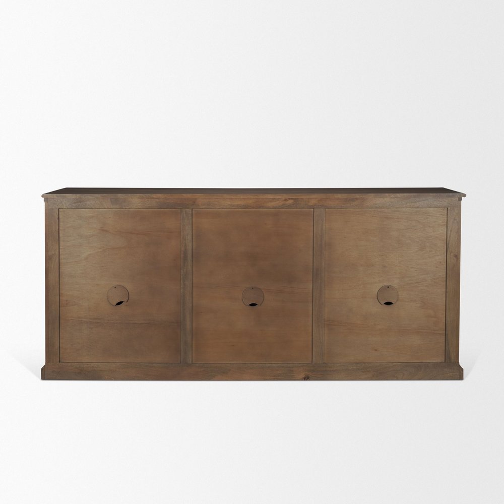 Brown Solid Wood Three Drawer Sideboard with Six Doors - 82-inch