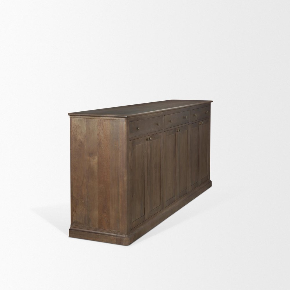 Brown Solid Wood Three Drawer Sideboard with Six Doors - 82-inch