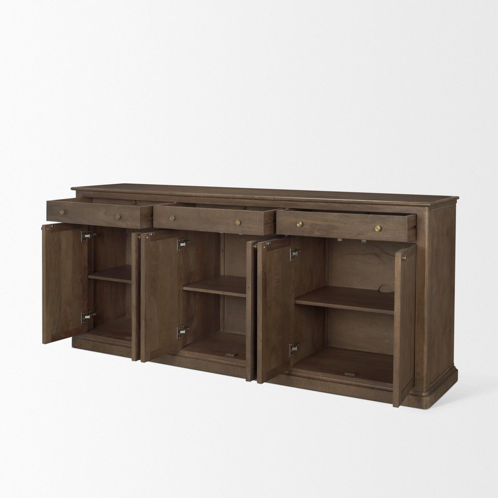 Brown Solid Wood Three Drawer Sideboard with Six Doors - 82-inch