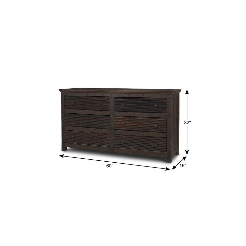 Brown Solid Wood Six Drawer Sideboard - 60-inch