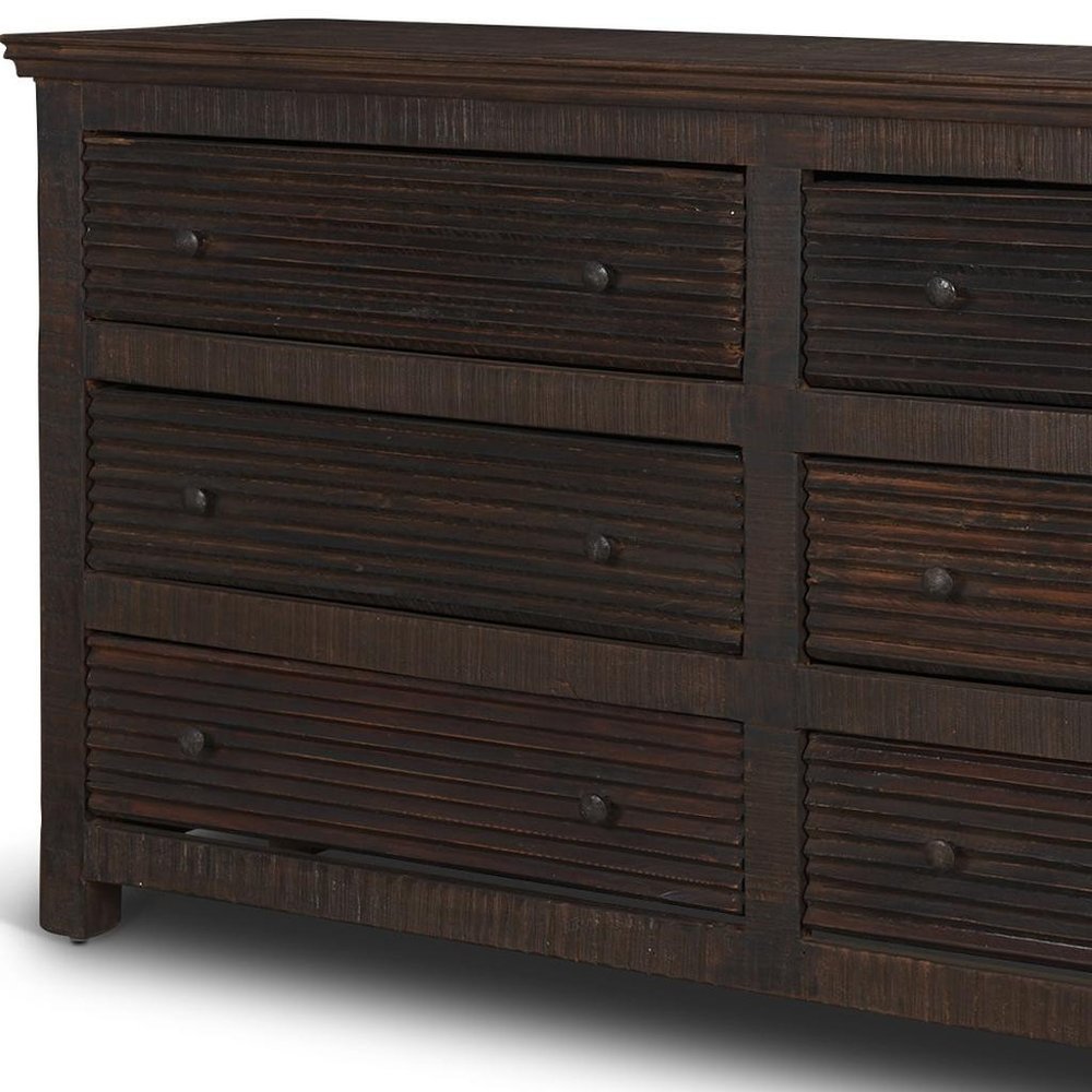 Brown Solid Wood Six Drawer Sideboard - 60-inch