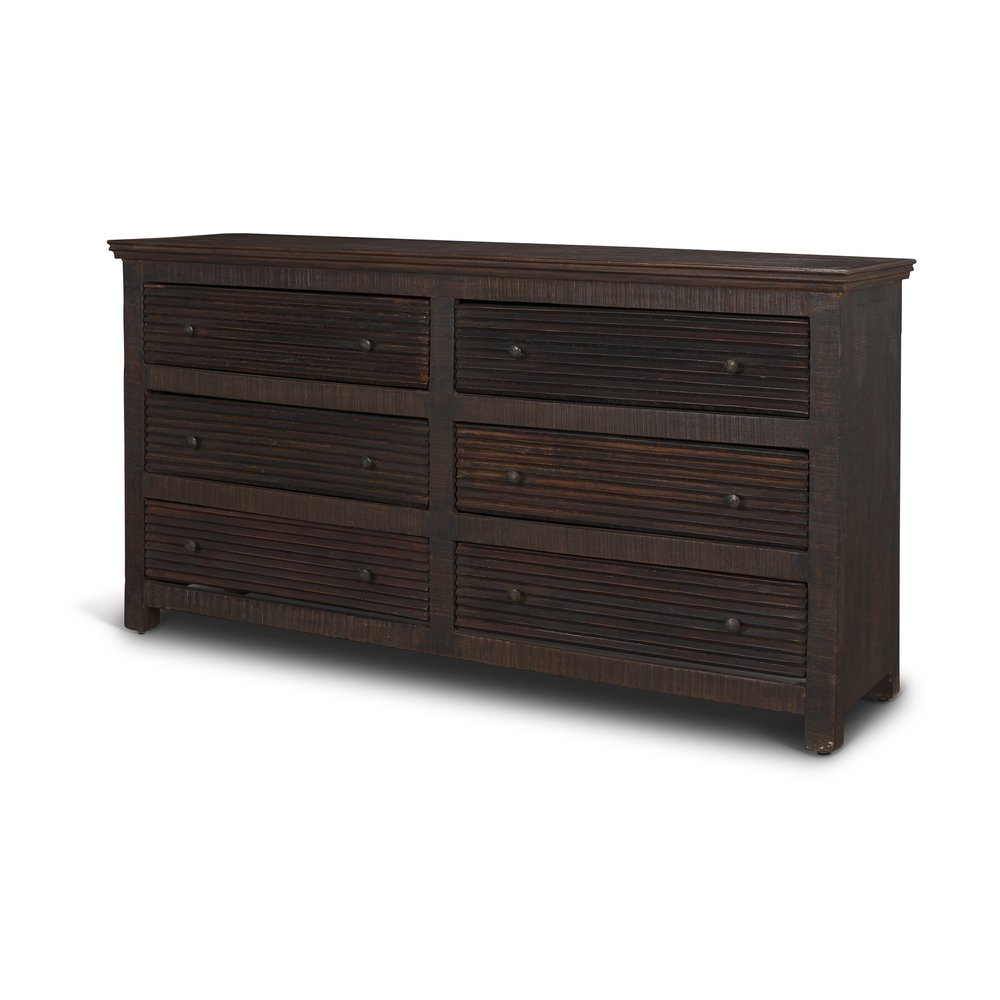 Brown Solid Wood Six Drawer Sideboard - 60-inch