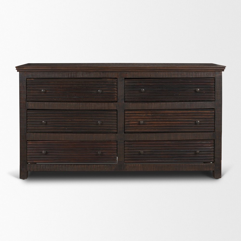 Brown Solid Wood Six Drawer Sideboard - 60-inch