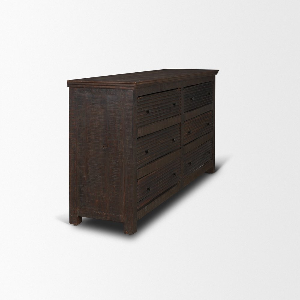Brown Solid Wood Six Drawer Sideboard - 60-inch