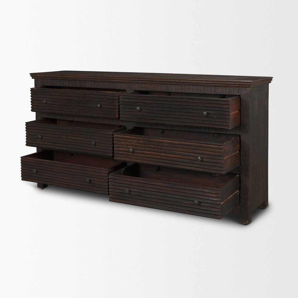 Brown Solid Wood Six Drawer Sideboard - 60-inch