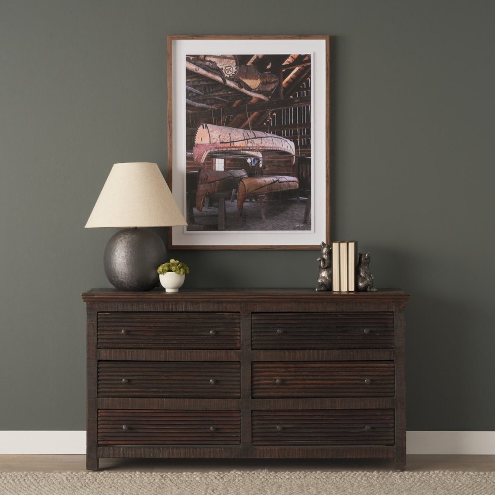Brown Solid Wood Six Drawer Sideboard - 60-inch
