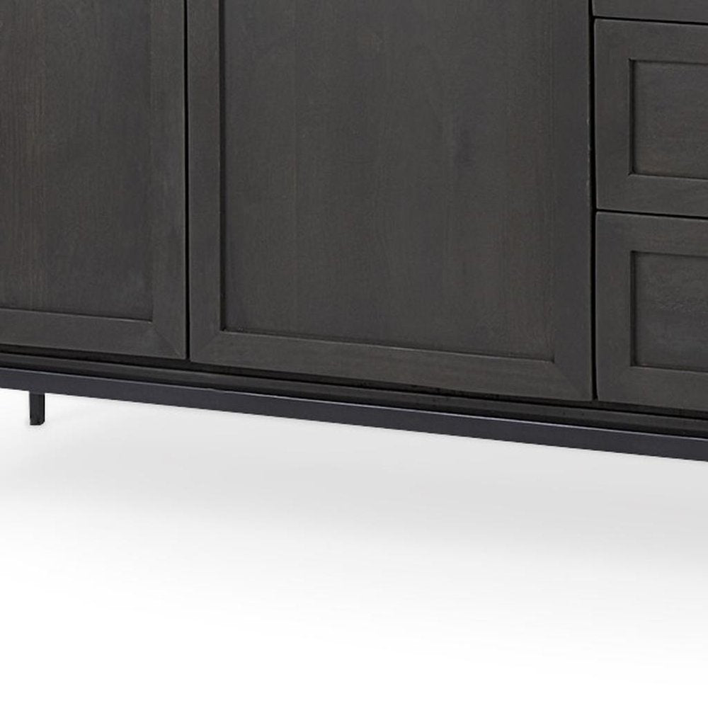 Black Solid Wood Three Drawer Sideboard with Two Doors - 71-inch