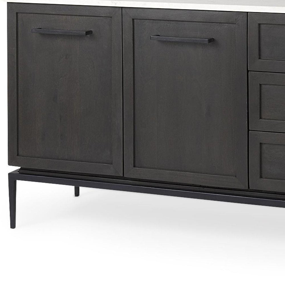 Black Solid Wood Three Drawer Sideboard with Two Doors - 71-inch