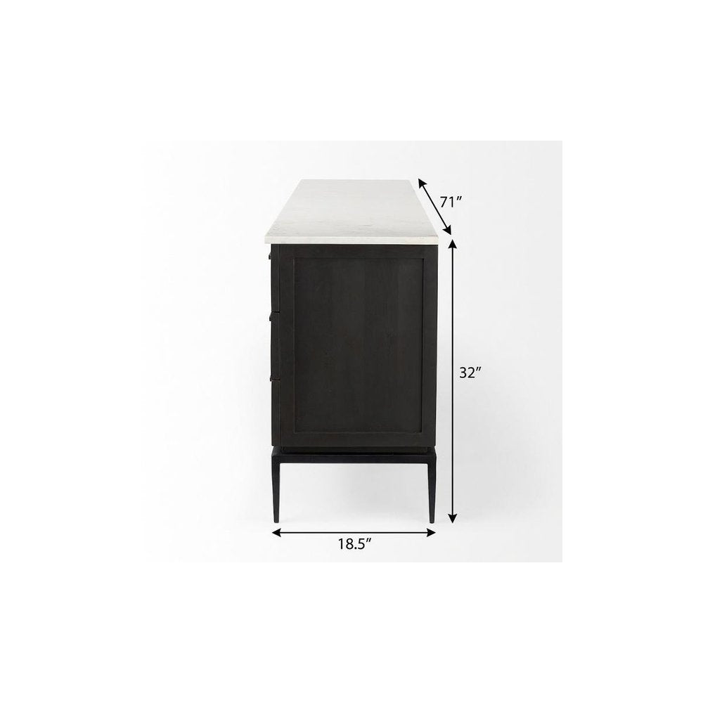 Black Solid Wood Three Drawer Sideboard with Two Doors - 71-inch