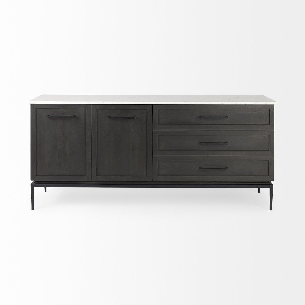 Black Solid Wood Three Drawer Sideboard with Two Doors - 71-inch