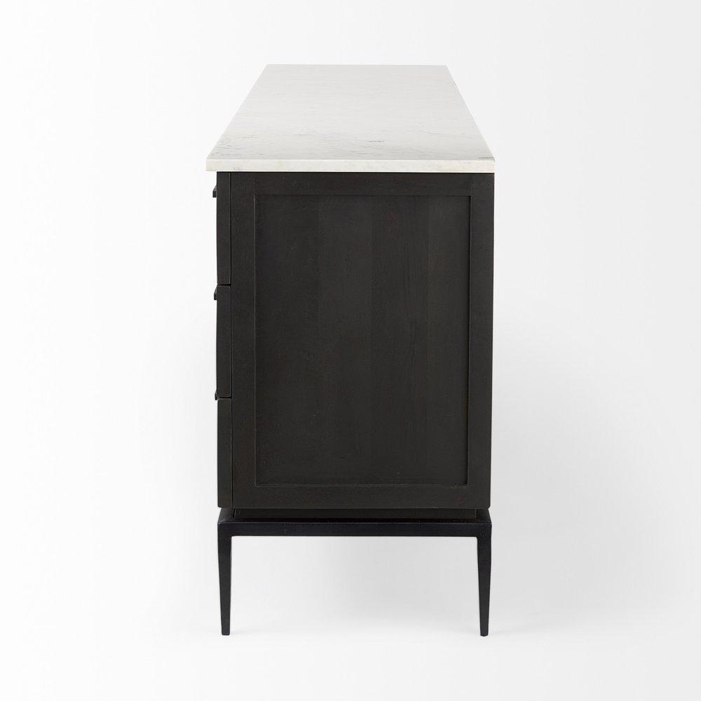 Black Solid Wood Three Drawer Sideboard with Two Doors - 71-inch