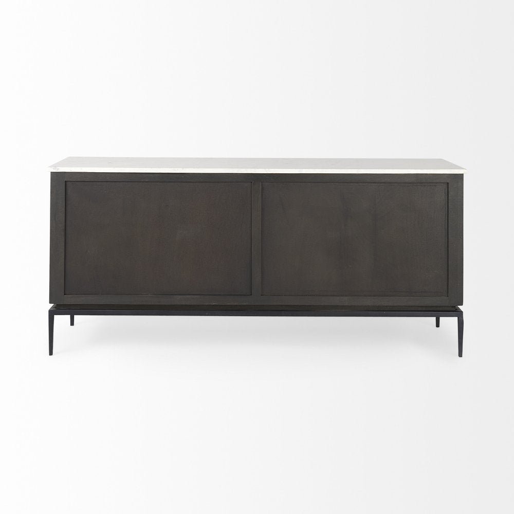 Black Solid Wood Three Drawer Sideboard with Two Doors - 71-inch