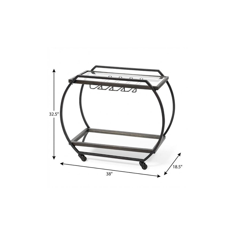Black and Gunmetal Glass and Metal Rolling Kitchen Cart with Storage - 19-inch