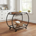 Black and Gunmetal Glass and Metal Rolling Kitchen Cart with Storage - 19-inch