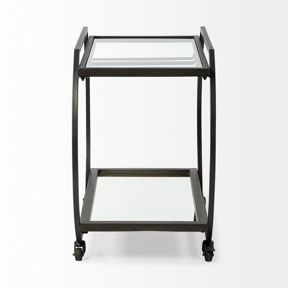 Black and Gunmetal Glass and Metal Rolling Kitchen Cart with Storage - 19-inch