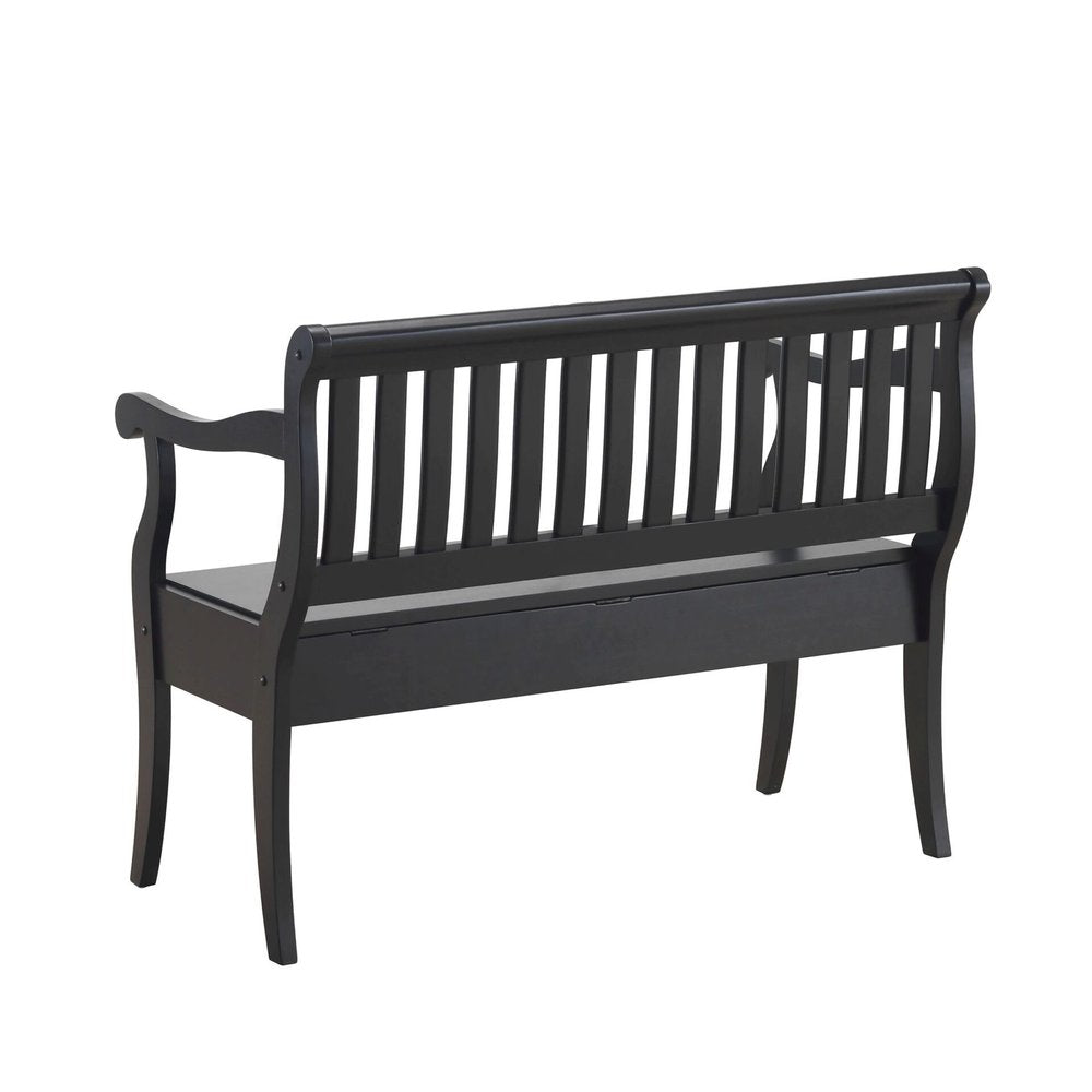 Black Solid Wood Storage Bench with Flip Top - 42-inch