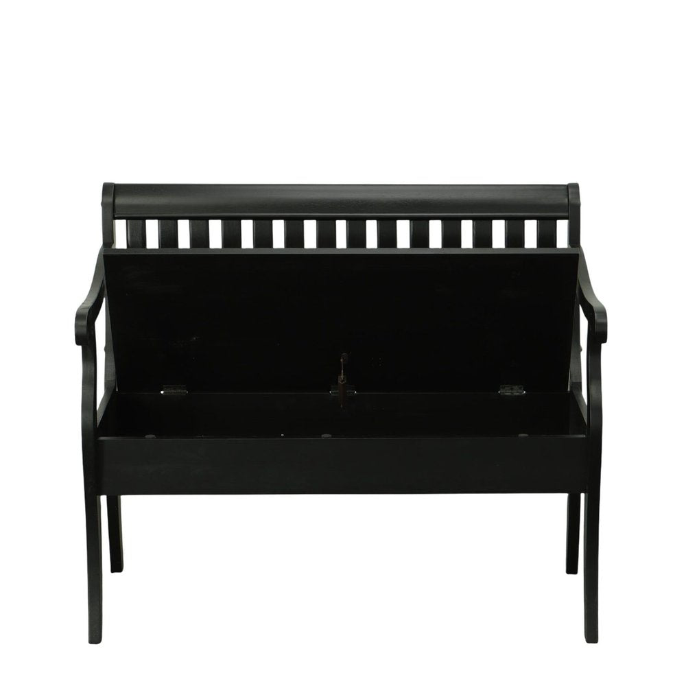 Black Solid Wood Storage Bench with Flip Top - 42-inch