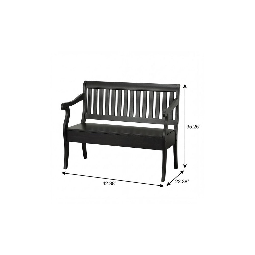 Black Solid Wood Storage Bench with Flip Top - 42-inch