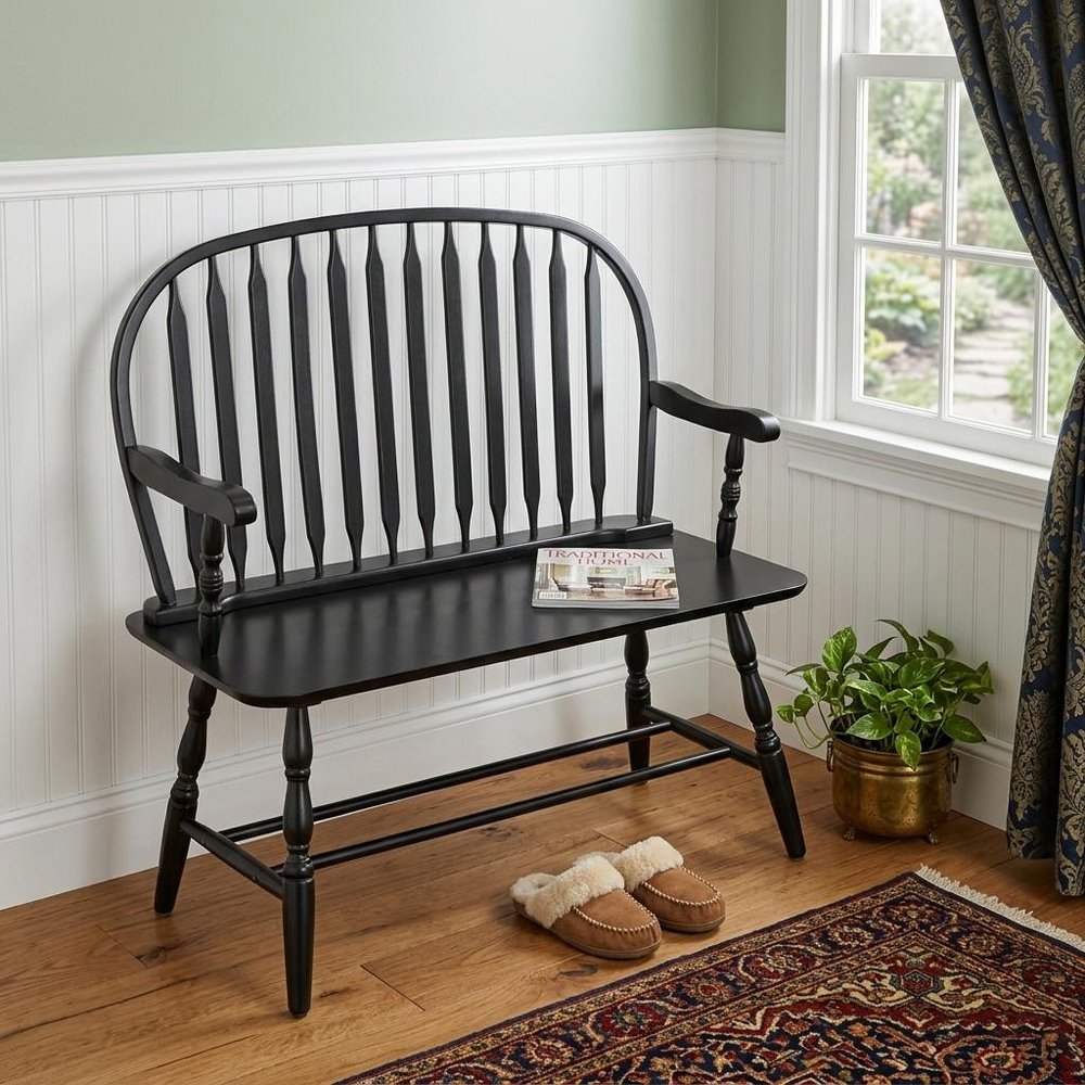 Black Wood Windsor Spindle Back Bench - 44-inch