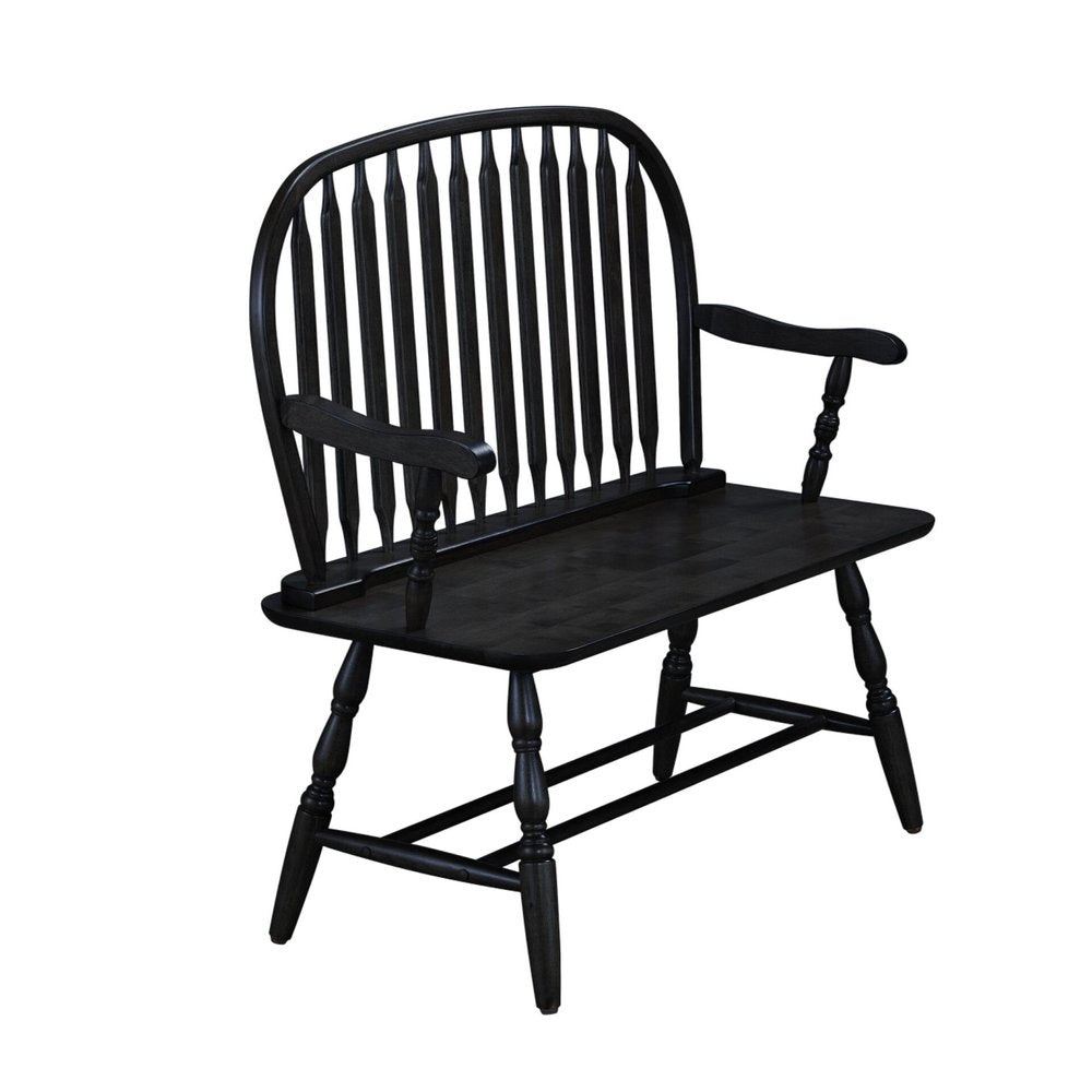 Black Wood Windsor Spindle Back Bench - 44-inch