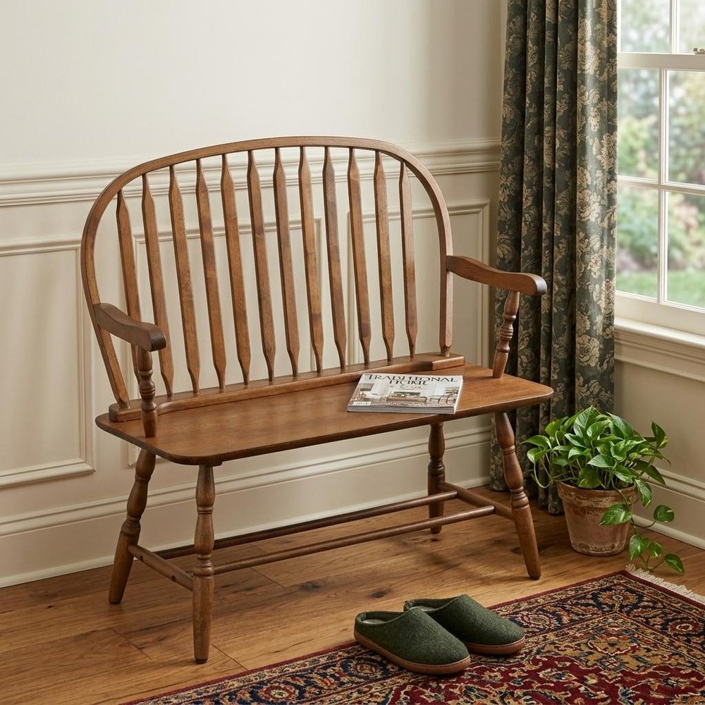 Black Wood Windsor Spindle Back Bench - 44-inch