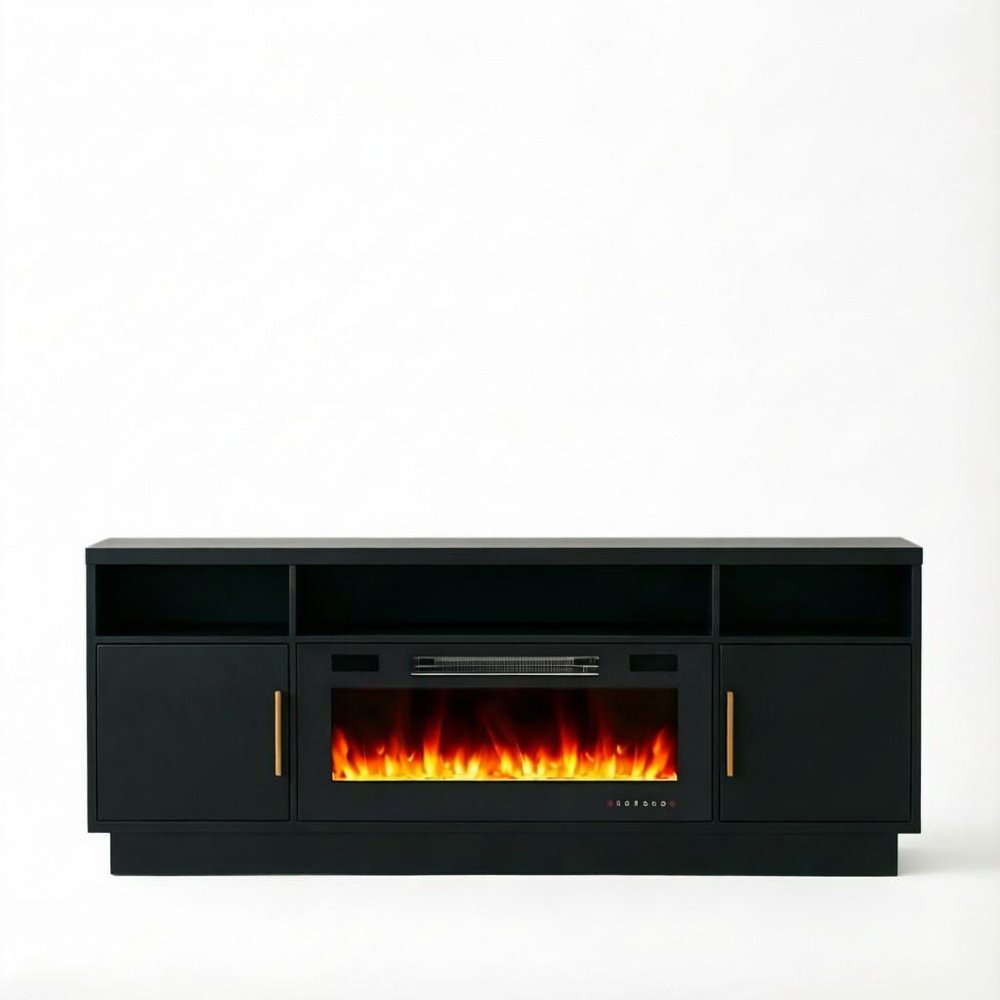 Black Wood Fireplace TV Stand with Fireplace - 70-inch