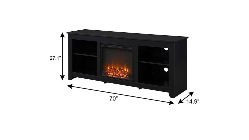 Black Wood Fireplace TV Stand with Fireplace - 70-inch