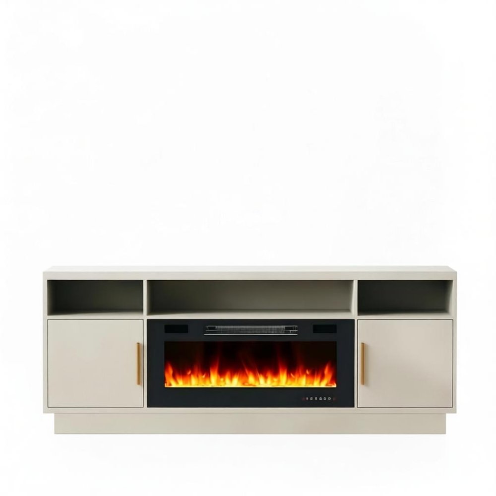 Black Wood Fireplace TV Stand with Fireplace - 70-inch