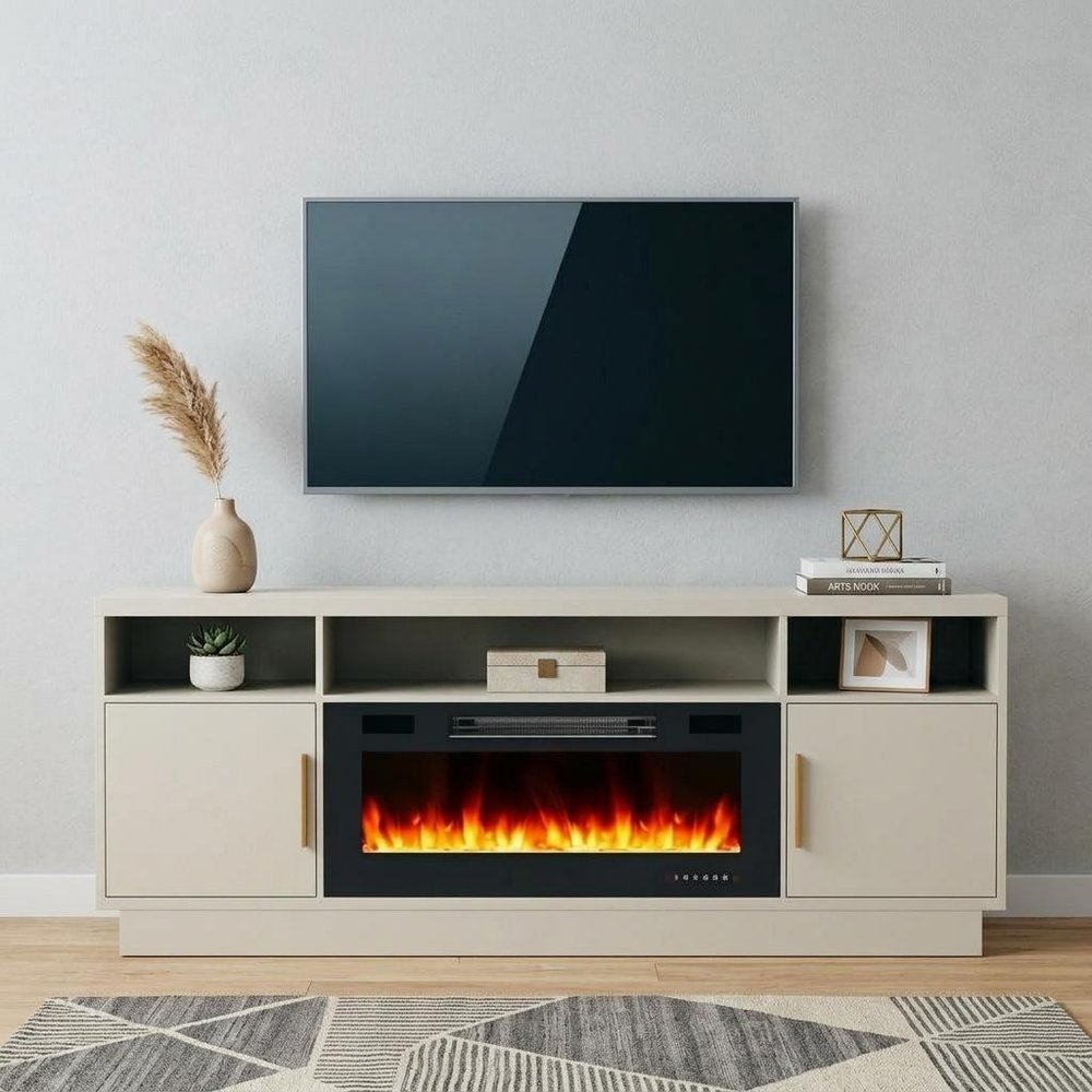 Black Wood Fireplace TV Stand with Fireplace - 70-inch
