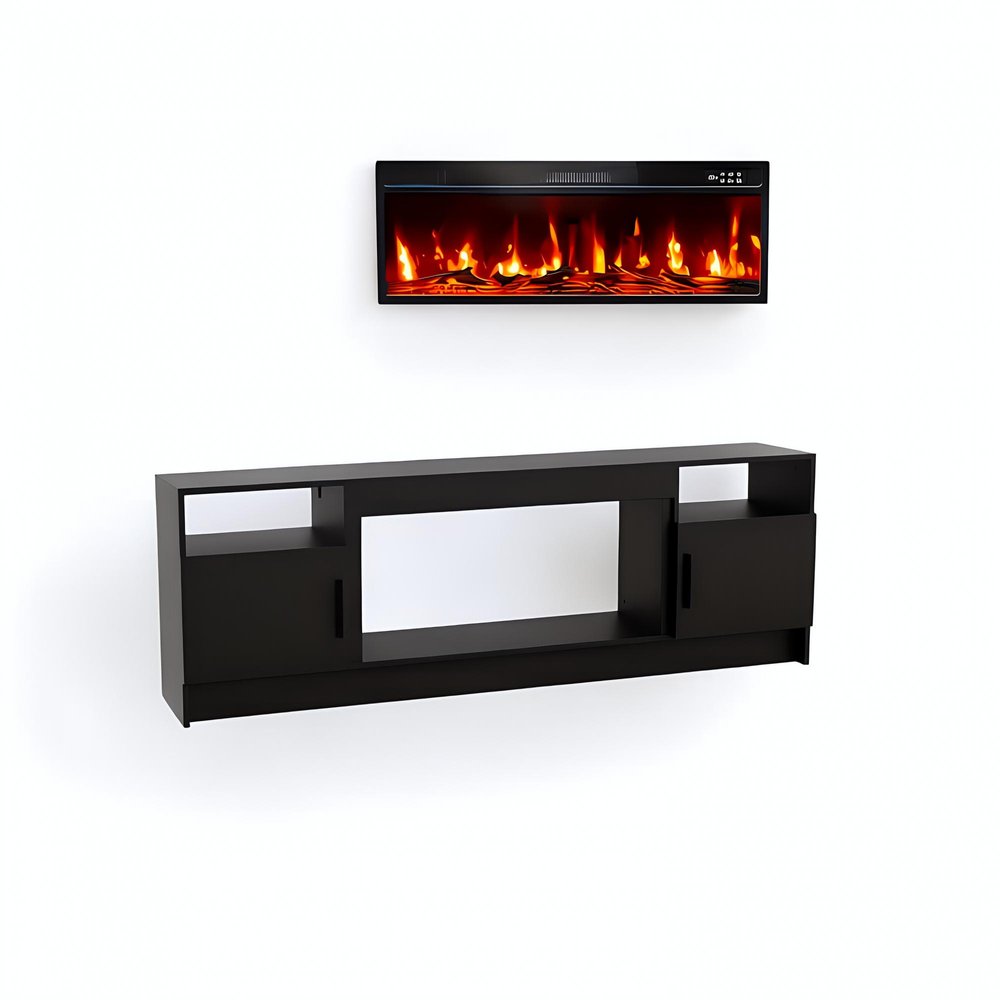 Black Wood Fireplace TV Stand with Fireplace - 70-inch
