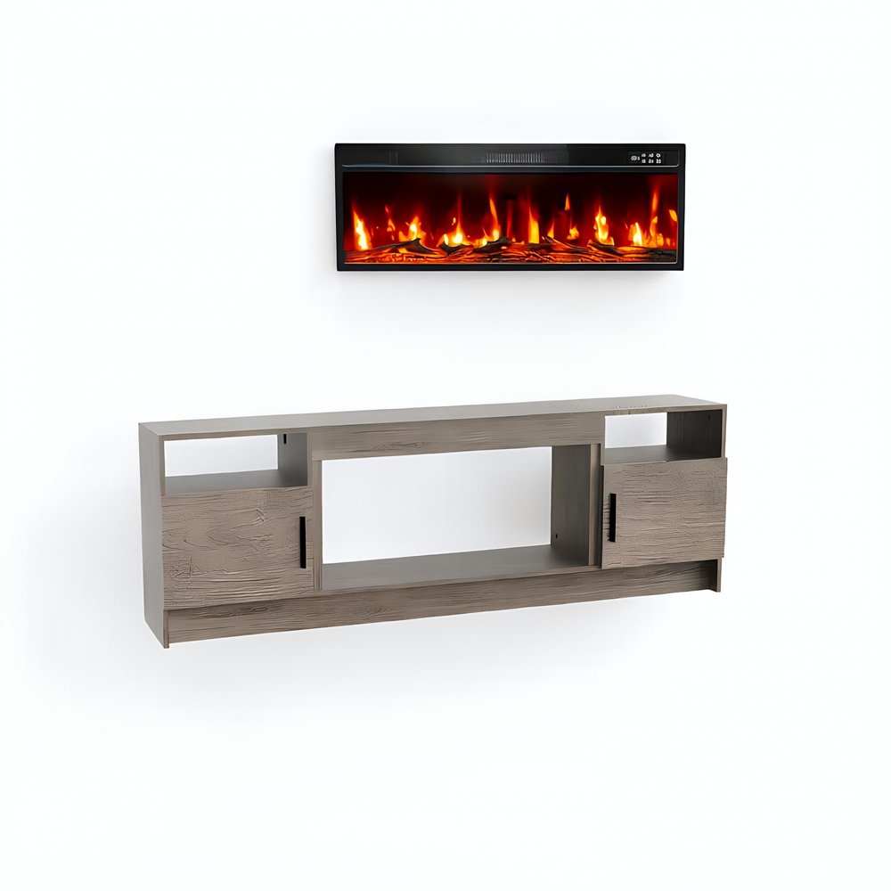 Black Wood Fireplace TV Stand with Fireplace - 70-inch