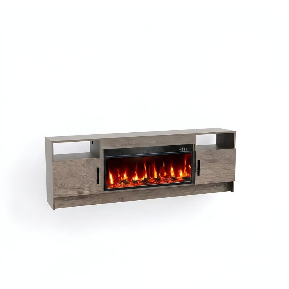Black Wood Fireplace TV Stand with Fireplace - 70-inch
