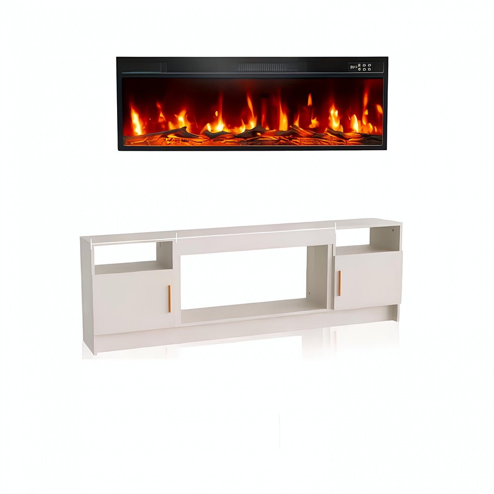 White Wood Fireplace TV Stand with Fireplace - 70-inch
