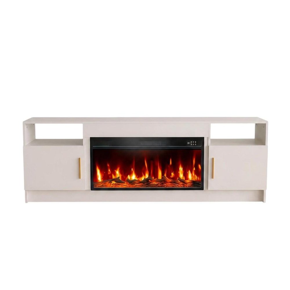 White Wood Fireplace TV Stand with Fireplace - 70-inch